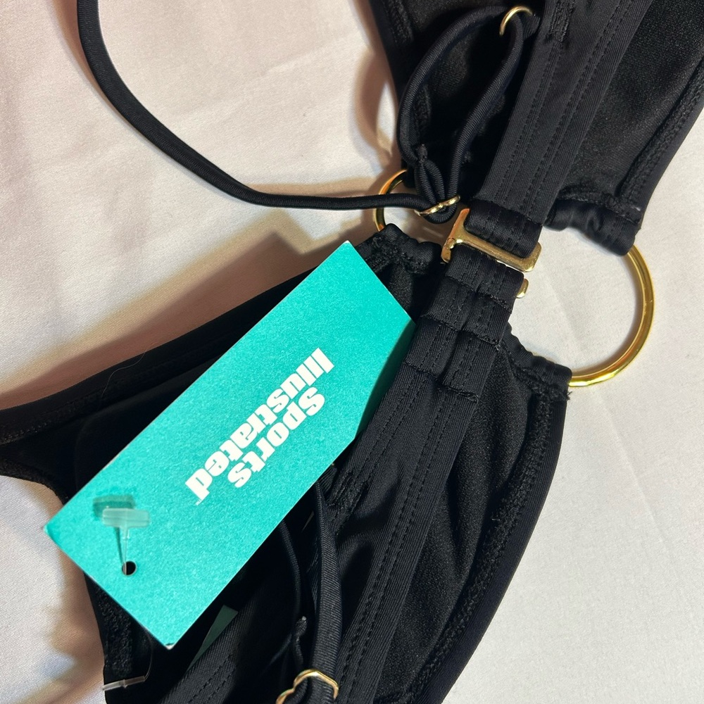 Sports Illustrated Black Gold-Ringed Bikini Top